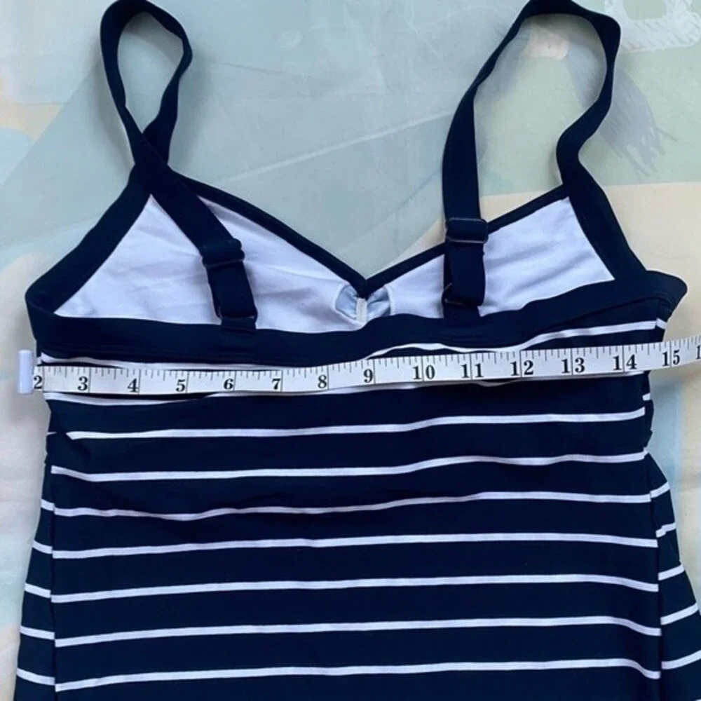 JoJo Maman Bebe Maternity Navy White Stripe Tankini Swim Top Size S